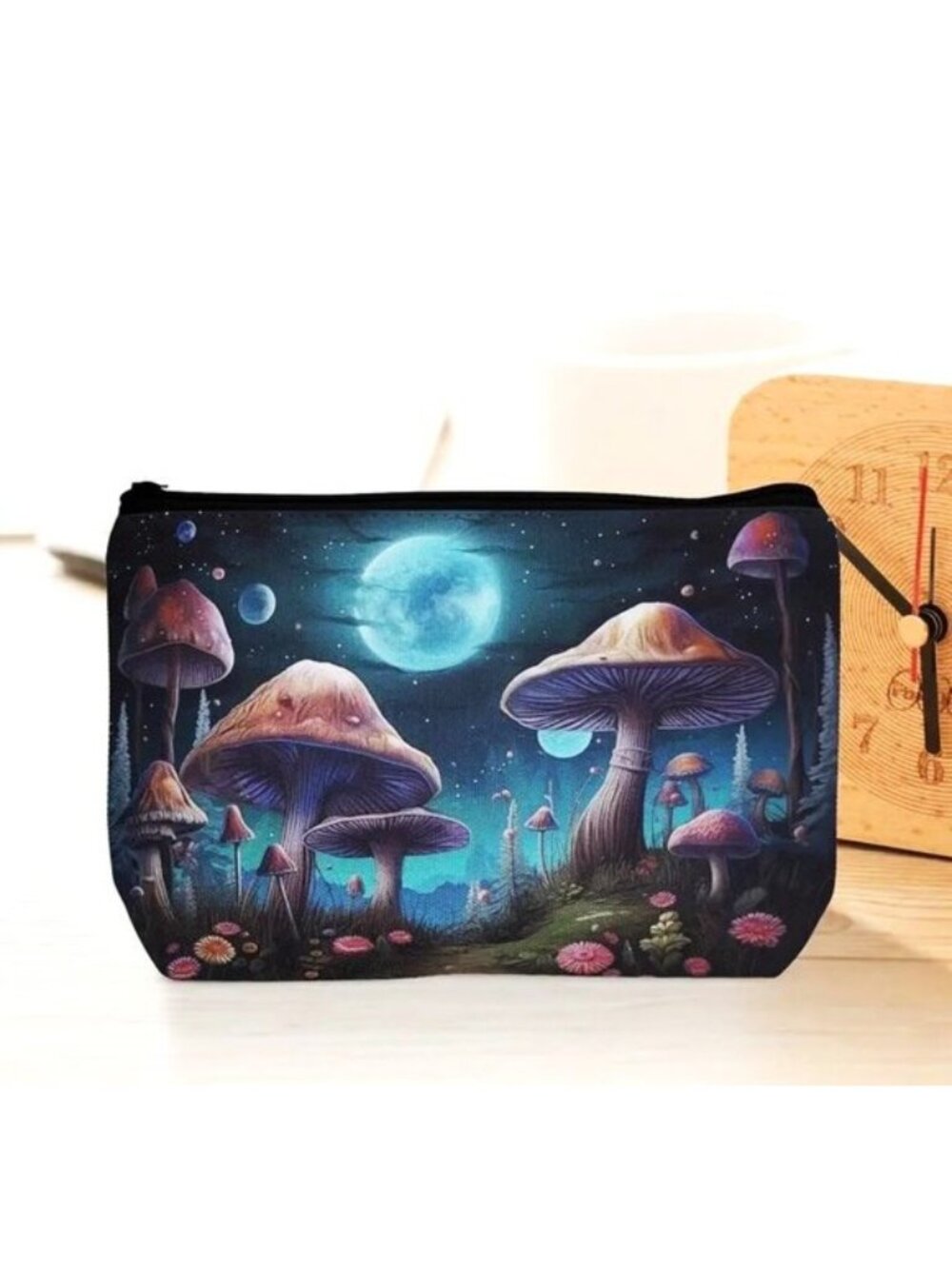 Cosmetic Bag Makeup Mushroom Moon Space Trip Pouch Travel Storage Wonderland NEW